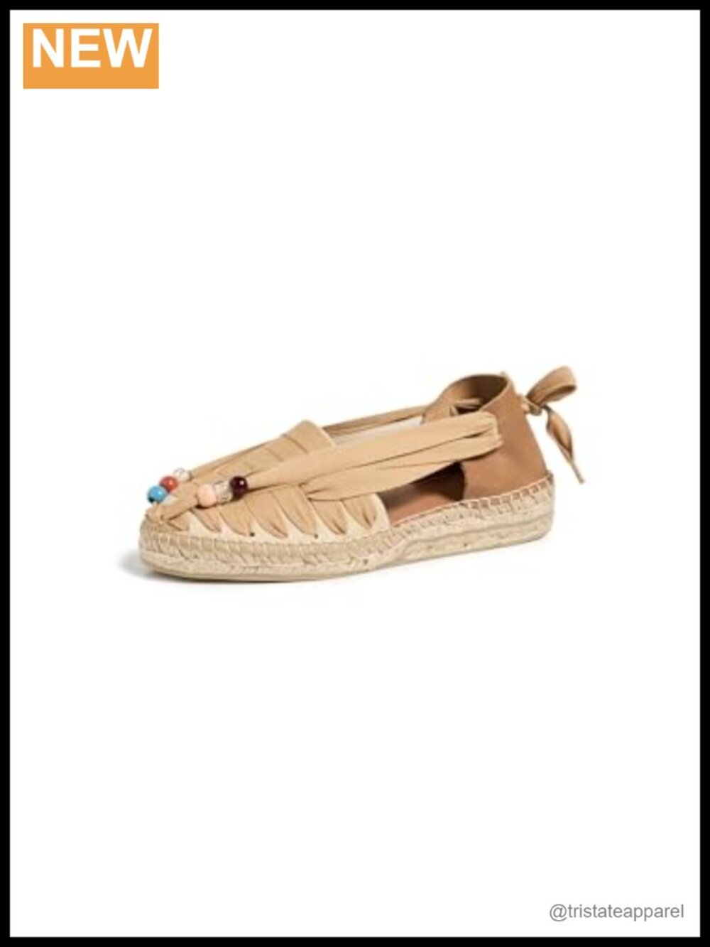 Beaded Espadrilles Leather Panel Ties Back Pull-On Casual Summer Shoes